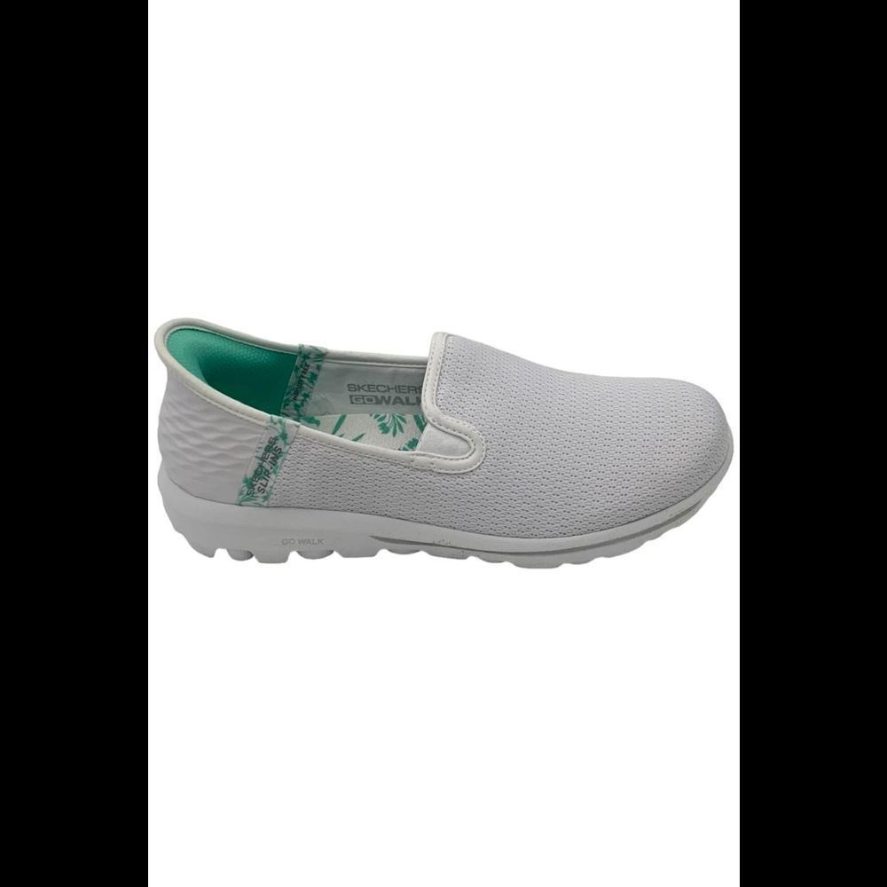 Skechers White Slip-On Sneakers with Teal Interior